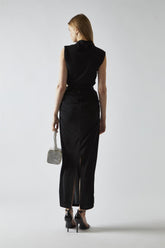 Black-Glitter Ruched Midaxi-Skirt